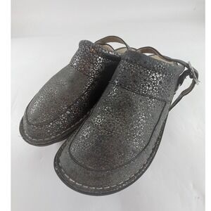 Alegria Seville Metallic Pewter Leopard Leather Clogs Swivel Strap Women‎ 40 9